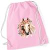 minimutz Sacca da palestra con cavallo per ragazze, borsa in tessuto, zaino in cotone, borsa sportiva, scuola, borsa alternata, asilo, 12 litri, Rosa, One Size, Casual