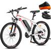 Fafrees Bicicletta Elettrica 26 Bici Elettrica Mountain Bike 21 Velocità Batteria Rimovibile 36V13.5Ah EBike Uomo Donna Adulti, Freni a Disco Meccanici, Autonomia di 80-100km, Bianco, con Copertura
