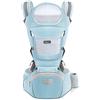 SONARIN Marsupio Ergonomico con Sedile Anca/Puro Cotone, Poggiatesta, Multiposizione: Dorsale, Ventrale, Regolabile per Neonato e Bambino da 0 a 36 mesi (fino a 30 kg) Azzurro