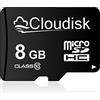 Cloudisk 8GB MicroSD Card SDHC Micro SD Scheda di Memoria, UHS-I, Classe 10