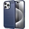 owlhold Cover per iPhone 16 Pro, Custodia Spazzolata e Fibra di Carbonio Morbido Silicone TPU Slim Fit Case, Antiurto, Antigraffio, Antiscivolo, Protezione Grado Militare, Blu