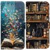 BLOTECH Cover per Samsung Galaxy A54 5G Book Case, 2 pezzi Motivi Texture PU Leather Protective Wallet Flip / Folio Wallet Case with Card Slots and Magnetic Holder, Gatto nero sulla libreria + Farfalla libro