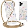 Gcxvaoi Magnetica Cover con Cordino per iPhone 16 Pro,Aesthetic Fiori Disegni Custodia con Collana Tracolla Laccio Corda Compatibile con MagSafe,Trasparente Silicone Antiurto Case per iPhone 16 Pro,03