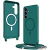 Bigcousin Magnetica Cover con Cordino per Samsung Galaxy S25 FE,[Compatibile con MagSafe], Cover in Silicone, Regolabile Cordino da Collo Nylon Catena Collana Tracolla,Verde