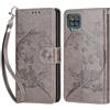 KENHONER Custodia per Samsung Galaxy A12 Cover, Grigio Farfalla | Portafoglio in Pelle PU Retro, Antiurto Flip, Slot per Schede, Funzione Stand, Chiusura Magnetica
