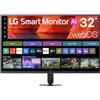 LG Smart Monitor AI 32 Full HD 1920x1080 120Hz, HDR10 Pro, webOS con app di streaming, Wi‑Fi, Bluetooth, AirPlay 2, 2x HDMI, 2x USB, Speaker Stereo 14W