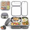 Itslife Bento Lunch Box Adulti Bambini in Acciaio Inox con 200ml Contenitore Termico per Alimenti, Porta Pranzo 3 Scomparti con Contenitore per Salse, per Lavoro Picnic Ufficio, senza BPA, Grigio