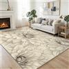 Generic Tappeto lavabile soggiorno 80 x 150 cm, disegnato a mano elegante Dalia, tappeto antiscivolo classico floreale morbido a pelo corto, tappeto per camera degli ospiti, sala da pranzo, ufficio, bianco
