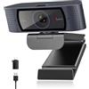 Angetube Webcam per PC, 1080p, Full HD, con copertura protettiva integrata, messa a fuoco automatica, con doppio microfono a riduzione del rumore, adatta per PC, laptop, computer, Linux e Mac