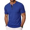 Wayleb T-Shirt Uomo Serafino Girocollo 3 Bottoni Manica Corta Maglietta Casual in Cotton, Blu Scuro S