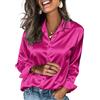 Zeagoo - Camicette in raso da donna, camicie in seta con bottoni, a maniche lunghe, top business casual, Rosa caldo, XL
