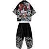 DOSLAVIDA Set giacca kimono giapponese da uomo elegante cappotto aperto davanti con pantaloncini stile cinese stampato cardigan vestito, Nero, Bianco, Large