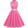 Genérico Abito Rockabilly anni '50, vintage, abito estivo da donna con maniche corte a pois, stile swing fino al ginocchio, abito da donna elegante da cocktail con fascia per capelli, Z, rosa, L