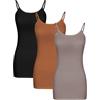 WILLBOND 3 Pezzi da Donna Basic Long Tank Regolabile Spaghetti Strap Top, Nero, Caramello Chiaro, caffè Crema, L