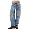 Buxitt Barile Jeans Donna Trendy Vita Bassa Coulisse Baggy Jeans Vintage Pantaloni Casual Gamba Larga Ferro di Cavallo Demin con Tasche