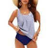 Yonique Blouson Tankini Costumi da Bagno da Donna Loose Fit Stampato Floreale Modesto Due Pezzi Costumi da Bagno, Strisce Bianche e Blu., S