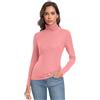 Qaffier Maglia da donna a maniche lunghe, casual, leggera, a collo alto, aderente, termica, a strati attivi