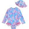 WYTbaby Abbigliamento UV per Bambini, a Maniche Lunghe, Costume da Bagno per Bambina con Cappello, Abbigliamento UV per Bambini per Bambine dai 3 Mesi a 3 Anni, 9-12 Mesi