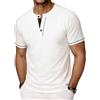 Wayleb T-Shirt Uomo Serafino Girocollo con Bottoni Maglietta Casual in Cotton Tempo Libero, Bianco L