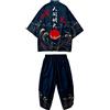 Doslavida - Set cardigan kimono giapponese da uomo, stile cinese, stampato, giacca e pantaloni, aperto sul davanti, a sette maniche, M