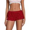 LYSINK Pantaloncini da donna multistrato in pizzo con volant mini bloomer cravatta anteriore elastico vita bassa volant Lolita Micro Shorts, a-rosso, L