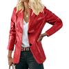 Generic Blazer da donna in pelle, casual, aderente, a maniche lunghe, con due bottoni, stile abito, rosso, taglia piccola