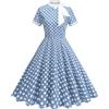 Genérico Abiti Rockabilly Anni 50 Vintage Abiti Estivi Donna con Maniche Corte A Pois Stile Swing al Ginocchio Vestito Donna Elegante Cocktail con Fascia Abito Fiamminga, A Azzurro chiaro, M