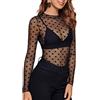 OHXSM Maglia a Maniche Lunghe da Donna Attraverso Camicetta Sexy See Through T-Shirt Sexy Pizzo a Rete Trasparente a Maniche Lunghe Top Aderente a Pois Top O-Collo Camicie a Rete Camicetta Elegante a Pois