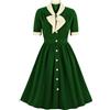 Genérico Abiti Rockabilly Anni 50 Vintage Abiti Estivi Donna con Maniche Corte A Pois Stile Swing al Ginocchio Vestito Donna Elegante Cocktail con Fascia Abito Fiamminga, verde scuro, S