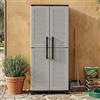 Dmora - Armadio da esterno Veurne, Armadio porta scope, Mobile outdoor 2 ante, 100% Made in Italy, 68x37h169 cm, Grigio chiaro e Nero, Finitura righe