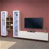 Dmora Parete Attrezzata Eros 30x320x180h cm Bianco Lucido 15 Ripiani 3 Ante, Apertura Battente e a Ribalta Made in Italy