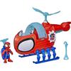Marvel Hasbro Marvel Spidey e i suoi fantastici amici, Spidey Team con elicottero, action figure da 7,6 cm e veicolo giocattolo con proiettile, giocattoli supereroi, da 3 anni in su