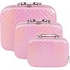 VKZ Set di 3 Beauty Case Donna Rigidi da Viaggio, Beautycase da Viaggio Donna Grande, Medio e Piccolo, Porta Trucchi con Maniglia e Cerniera,Rosa2