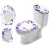 CRAFTYMELODY Set di 2 copriwater con fiori e farfalle, set di coperture elasticizzate per WC, in tessuto, lavabili in lavatrice, rotondi, allungati, oblunghi, per la sostituzione del bagno