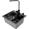 Bathrena Set di lavello da cucina - nero opaco in acciaio inox 45 x 40 cm, girevole a 360°