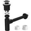 Hibbent Kit Scarico Lavabo Set Scarico Lavabo Bagno Foro Troppopieno Tappo Pop Up Universale Click Clack Tubo Flessibile Acciaio 304 Filetto G1 1/4 Anti Odori Anti Fughe Nero