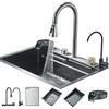Hbronzeshower Lavello da cucina in acciaio inox con miscelatore estraibile, lavello da incasso (60 x 45 cm) con lavatrice per tazze, multifunzione, lavello a cascata (grigio argento)