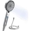 OFFO Soffione Doccia Anticalcare con Flessibile 1,6 m, Doccino per Doccia con Filtro 5 in 1, Doccetta Alta Pressione 3 Getti, Risparmio d'Acqua, Ultra Leggero, Cromo