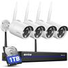 ANNKE Set di telecamere di sorveglianza Wi-Fi 4K per esterni, 4 telecamere WiFi da 8 MP, NVR 16 CH 4K con HDD da 1 TB, materiale interamente in metallo, Wi-Fi 5 GHz/2,4 GHz, visione notturna a colori