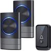 KEWUZY Campanelli Wireless, KEWUZY Campanello Senza Fili da Esterno IP44, 52 Suonerie, 5 Volumi Selezionabili, Wireless Doorbell con Raggio d'Azione 400M, Indicatore LED, Porta Campanello (Nero2+1)