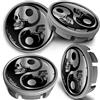 SkinoEu Compatibile con Coprimozzo VW 65mm Copricerchi Tappi Ruota Cerchi Lega Ricambio Argento Cranio Yin Yang CVS 5