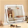 Ratsamee Specchio Trucco con Luci, 54X42cm Specchio da Tavolo LED, Specchio Ingranditore 10X Staccabile, 3 Temperature di Colore, Rotazione 360°, Controllo Tattile, Telaio in Metallo, Bianco