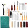 BINJCE Kit per lavoro del cuoio con martello protettivo, forchette e pialle per bordi - Set completo con aghi e filo per fai da te e riparazioni, con tappetino da taglio mini