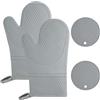 AUAUY Guanti da Forno e Presine da Cucina, Guanti da Forno Impermeabili | in Silicone, 446°F Antiscivolo Guanti Resistenti al Calore, Guanti da Cucina Lunghi, per Cucinare, Barbecue, Grigio