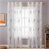 MIULEE Tende per Interni con Ricami a Foglie Bianche e Teal 140x200 cm | 2 Pezzi Voile Tenda Finestra Interno Salotto, Moderne Tenda Trasparente Fantasia Tende Camera da Letto Soggiorno Occhielli