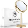 Mirrorvana Specchio da tavolo ingranditore 10x e 1x, rotondo, 35 x 18 cm | Oro raffinato e stabile, perfetto sulla scrivania: un trucco impeccabile e ogni dettaglio sempre a fuoco, in camera o bagno