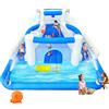 DIYJOTOFUN Gonfiabile parco giochi acquatici castello gonfiabile con scivolo d'acqua, trampolino, cestino da basket e 2 pistole ad acqua, castello gonfiabile per bambini, adatto per giardino e feste