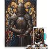 JIANGENNF Puzzle da 1000 pezzi Cavaliere Nero Vetro Colorato, Giocattolo Decorazione da Parete, Regalo di Compleanno, Compleanno e Natale 38x26cm