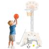 COSTWAY 3 in 1 Canestro da Basket per Bambini, con Canestro Calcio e Golf, Cerchio Rimovibile e Pieghevole, Set da Gioco Regolabile per Interno ed Esterno, 3 Anni+ (Grigio)