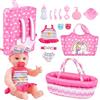 deAO Bambolotti Bambole e Accessori con Sacchetto di Maternità | Bambola Bebè Set con Portatile Zaino, Set di Alimentazione e Cura per Bambole neonato, Set di Giochi di Finzione per Ragazze